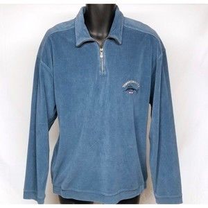 Tommy Bahama Relax Mens Sz Large 1/4 Zip Blue Velour Sweater Pullover Swordfish